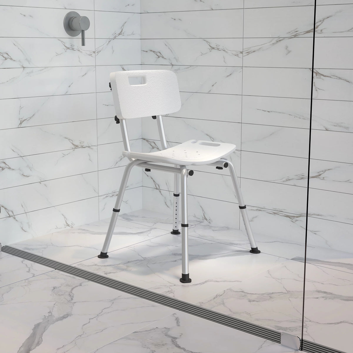 White Adjustable Bath & Shower Chair with Back W4587