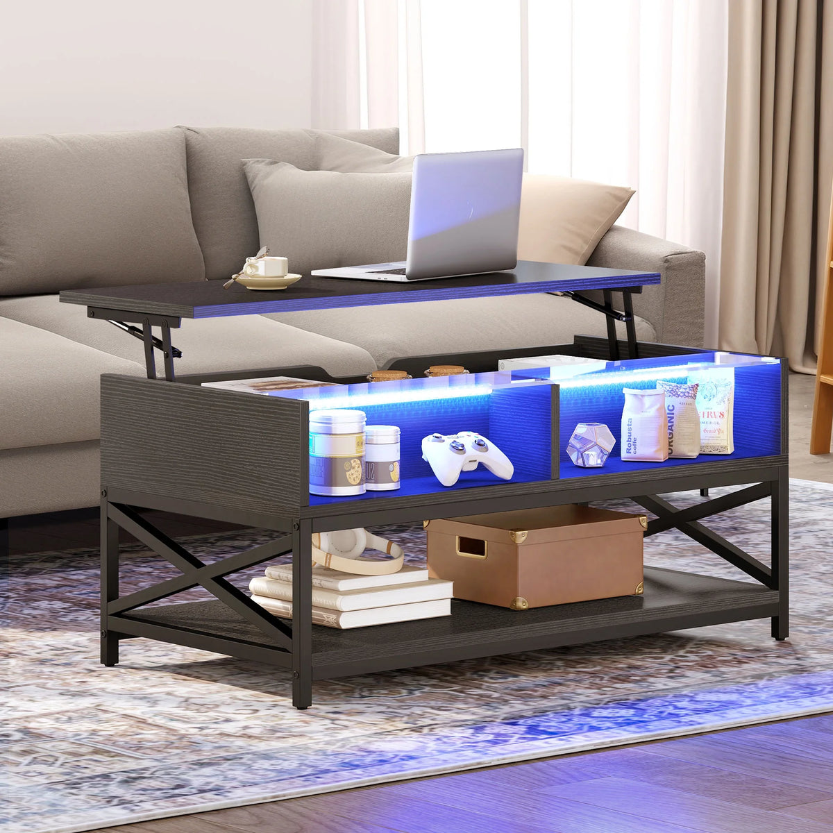 Black Lift Top Coffee Table with Storage E503