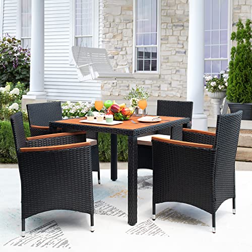 9 Piece Wicker Outdoor Dining Table and Chairs Set with Acacia Wood Table Top K38597