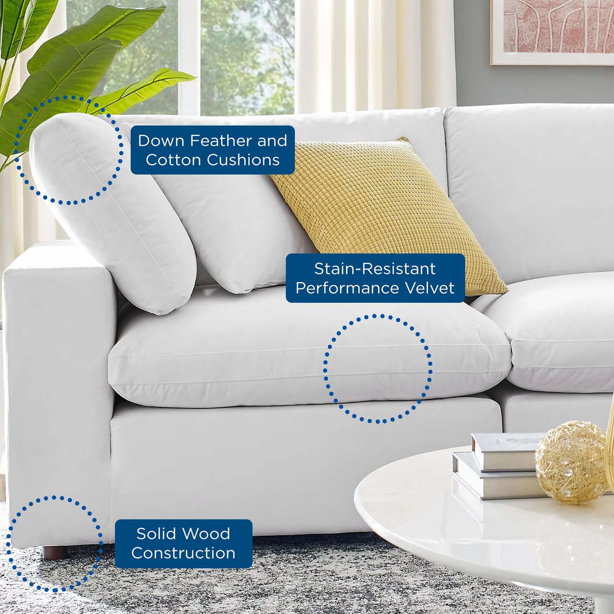White Velvet Sectional Sofa Set P545530