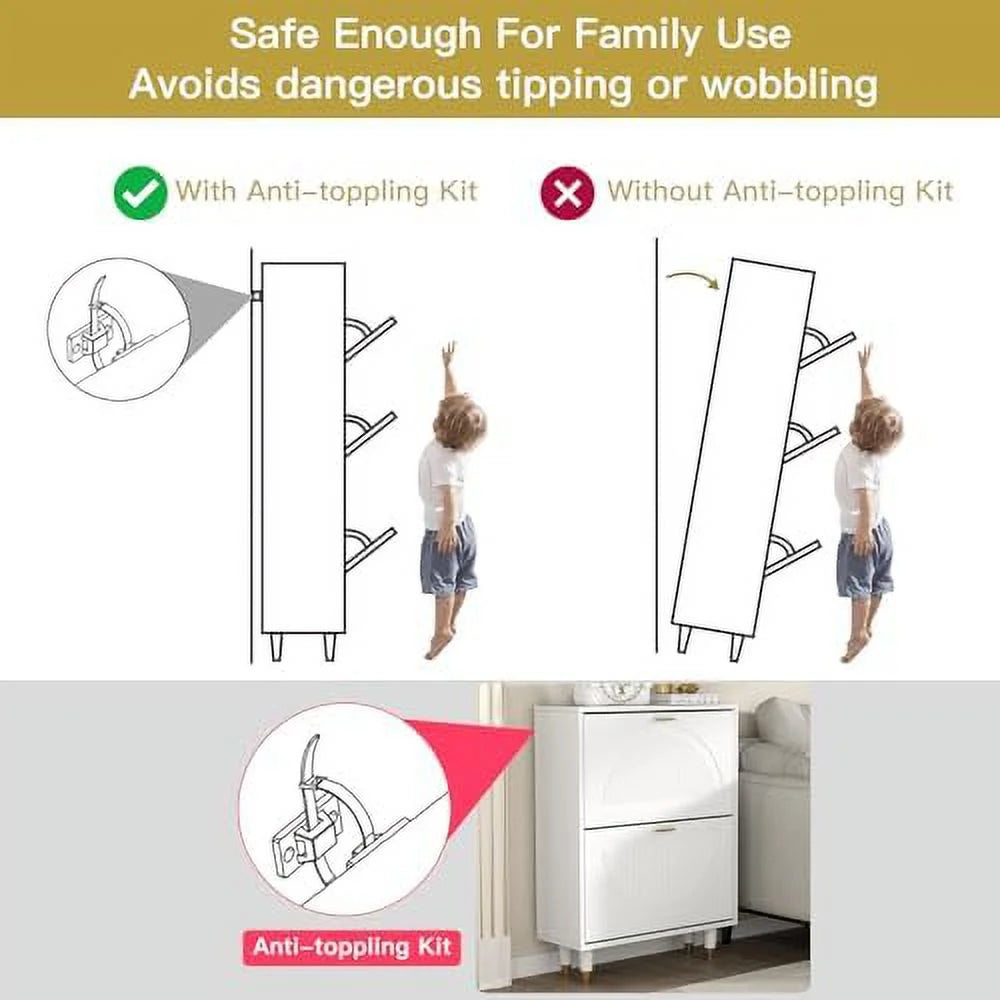 White Slim Narrow Shoe Cabinet with Doors 2 Flip Drawer R8158