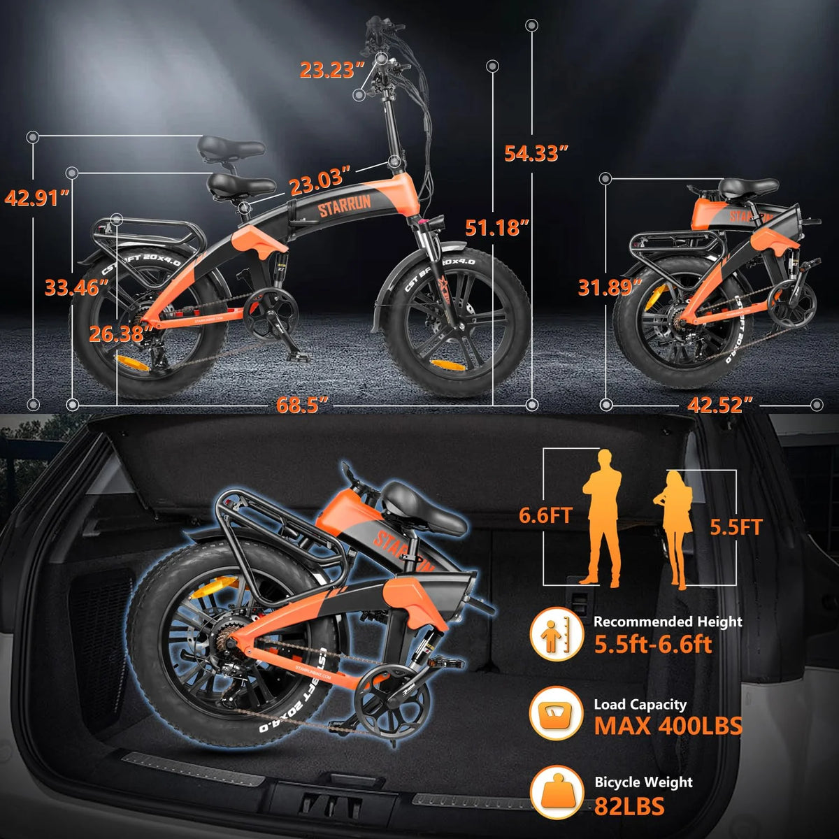 Foldable Electric Bike 52V 15AH Removable Battery Full Suspension J78938