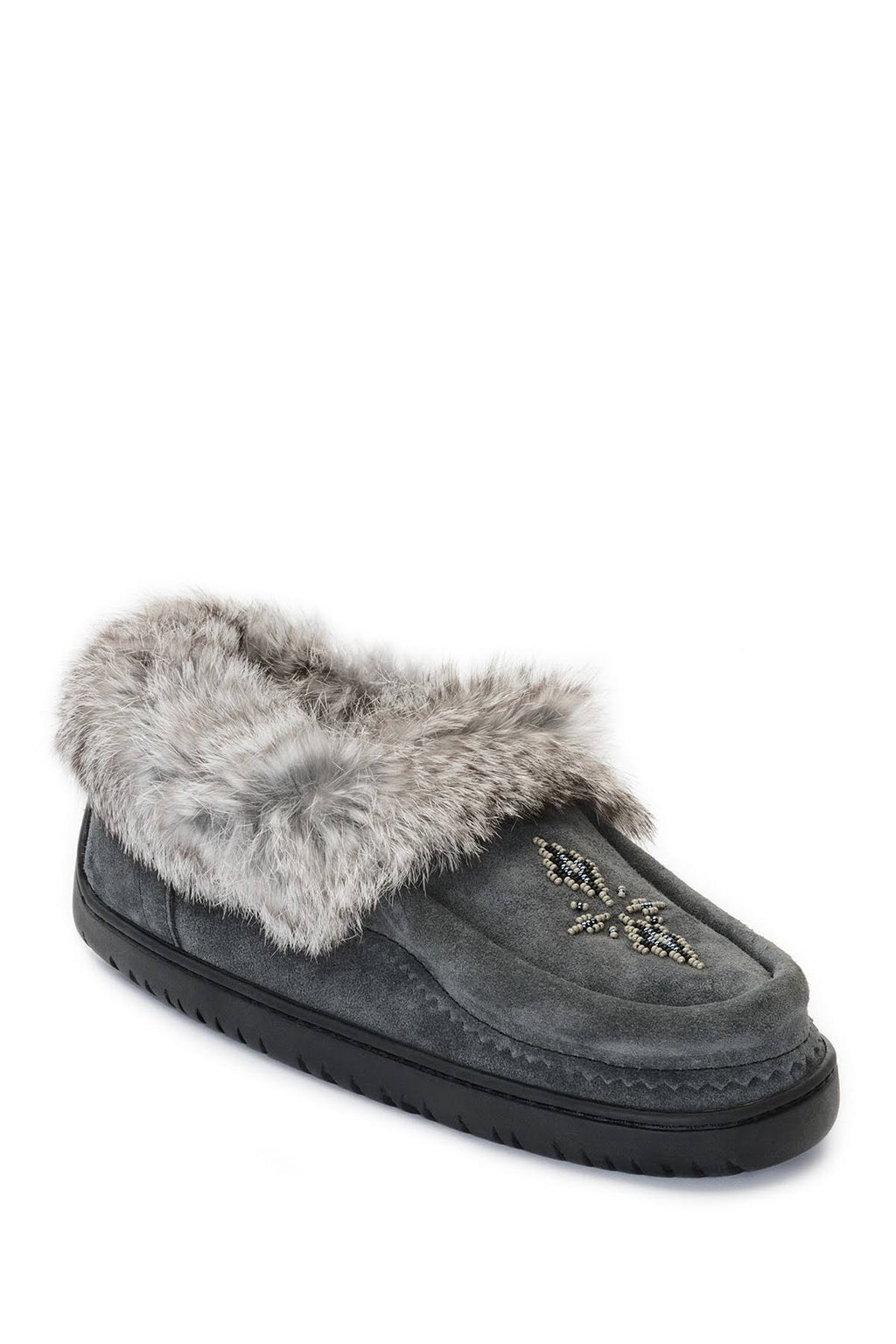 Genuine Rabbit Fur Trim Moccasin F545