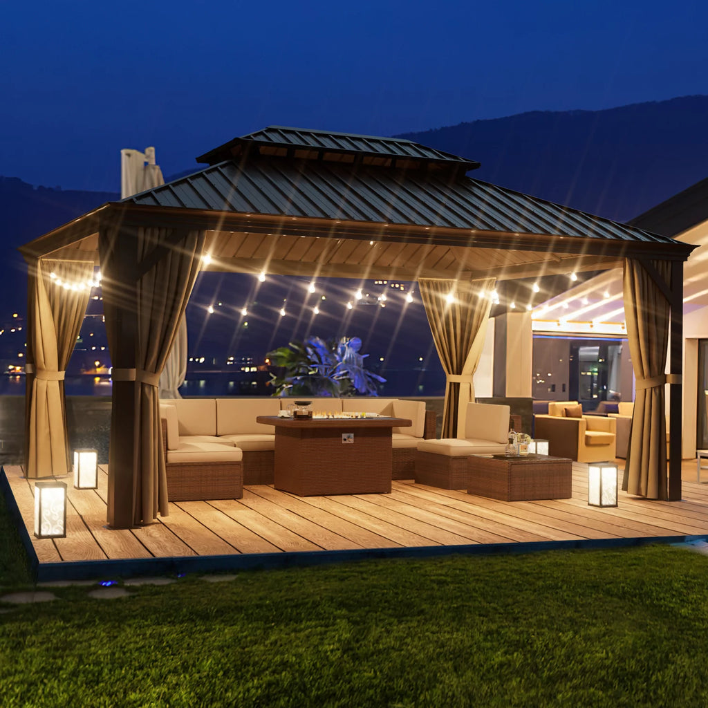 10'x12' Hardtop Steel Aluminum Gazebo with Curtains and Netting W378714