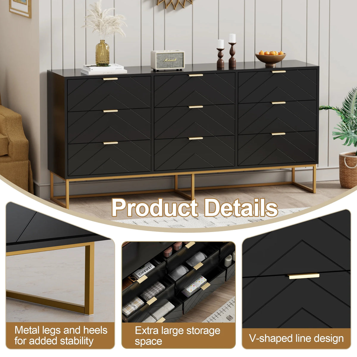 White 9 Drawer Wood Dresser V45020