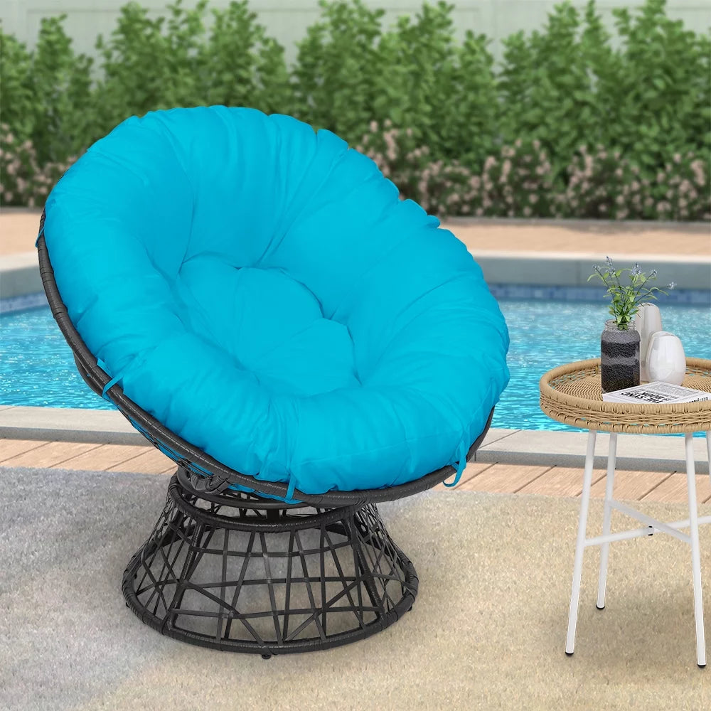Outdoor Wicker Papasan Chair with 360-Degree Swivel and Aqua Cushion V3928