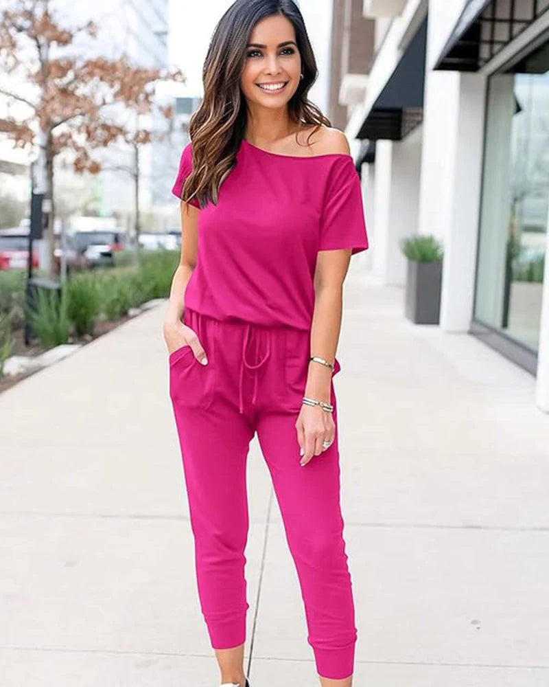 Off-Shoulder Short Sleeve Jumpsuit G4389