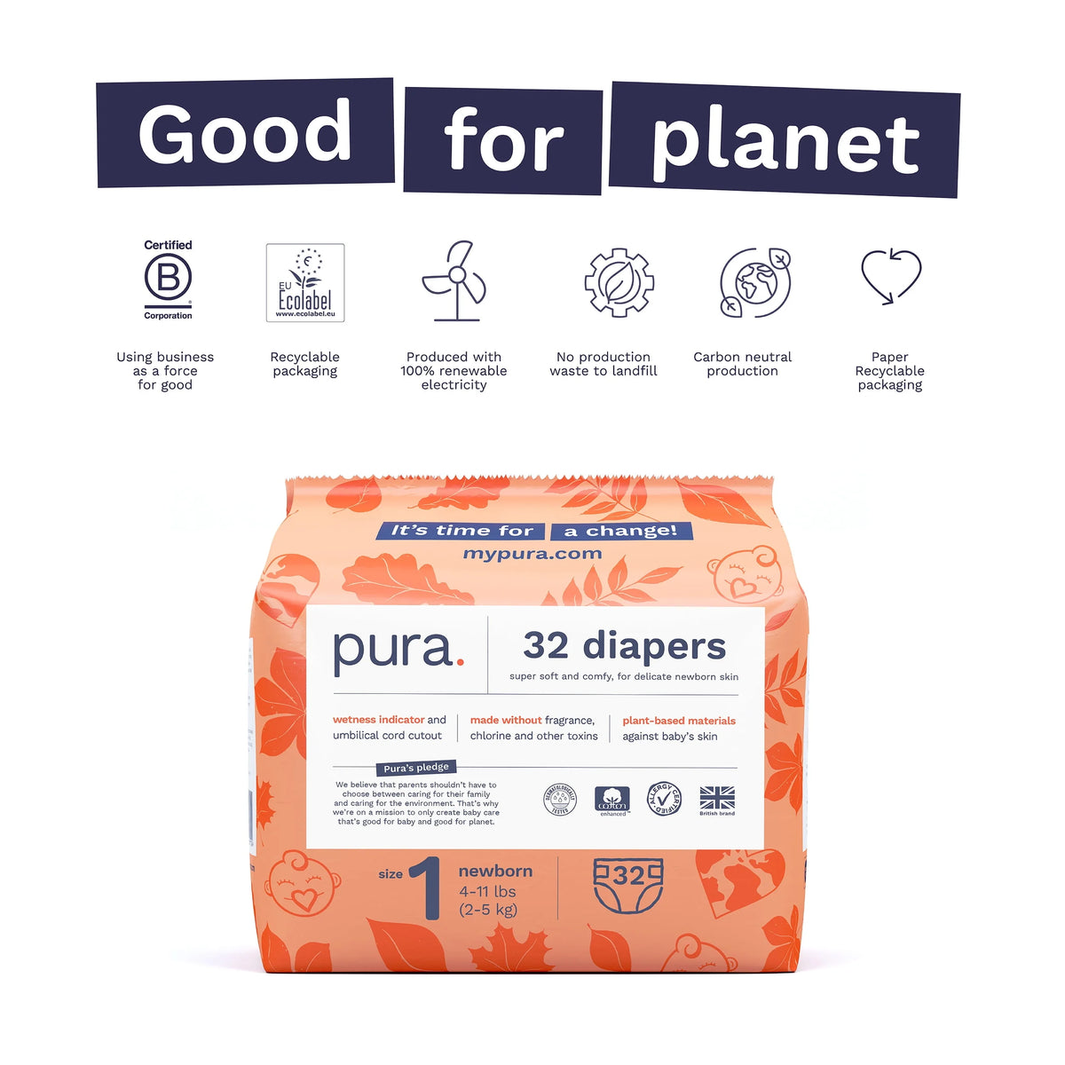Sensitive Soft Sustainable Baby Diapers Size 1, 96 Count N374961