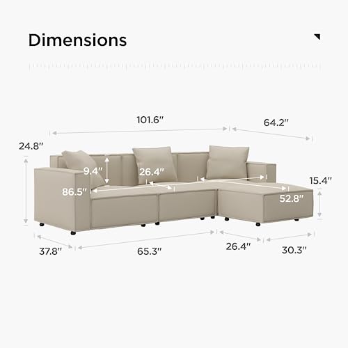 Cream L-Shape Sectional Sofa with Ottoman and Chaise V7823