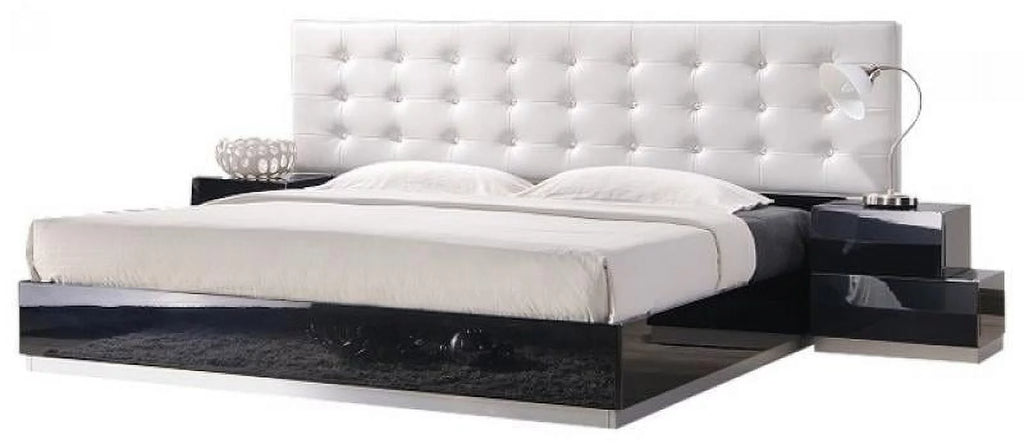 Black Lacquer High-gloss Platform Queen Bedroom Set 3Pcs U745