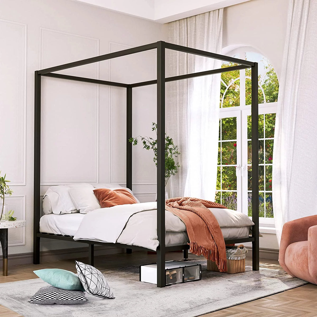 Queen Black Metal Canopy Bed Frame G869