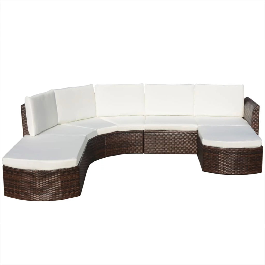 4 Piece Cushioned Corner Sofa with 2 Ottoman Brown Poly Rattan Outdoor Conversation Set Q553511