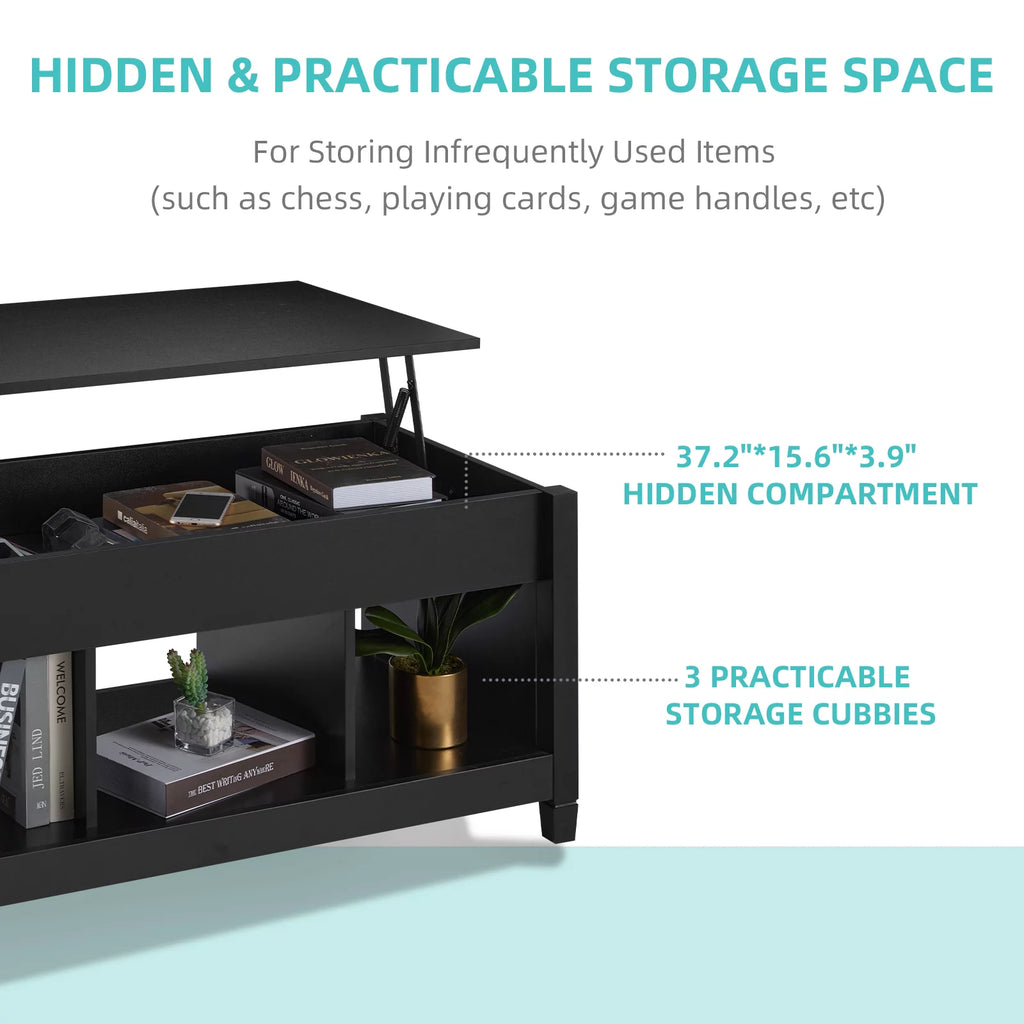Lift Top Coffee Table with Hidden Storage and 3 Open Shelves E28332