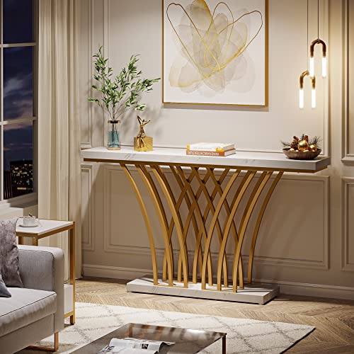 59 inch Gold Console Table with Grid-Shaped Metal Base O460174