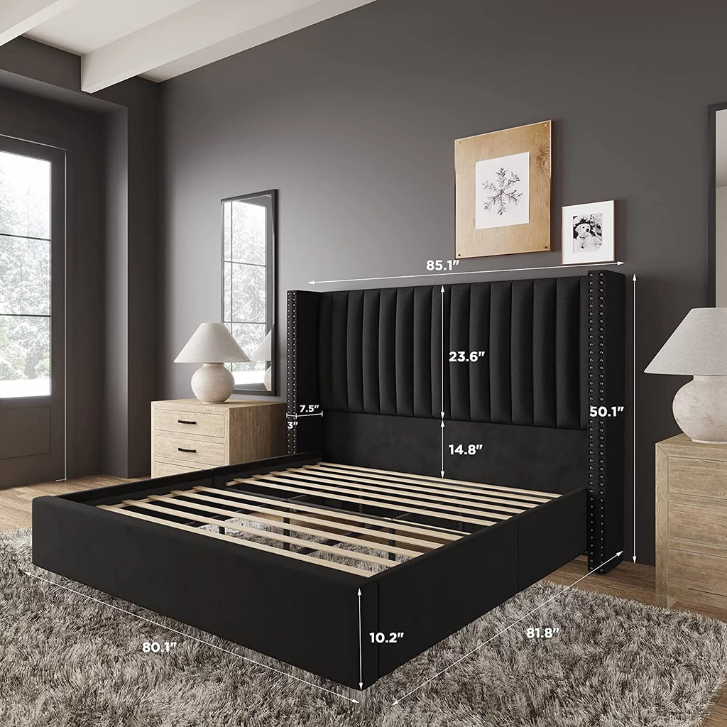 King Size Velvet Upholstered Bed Frame I679