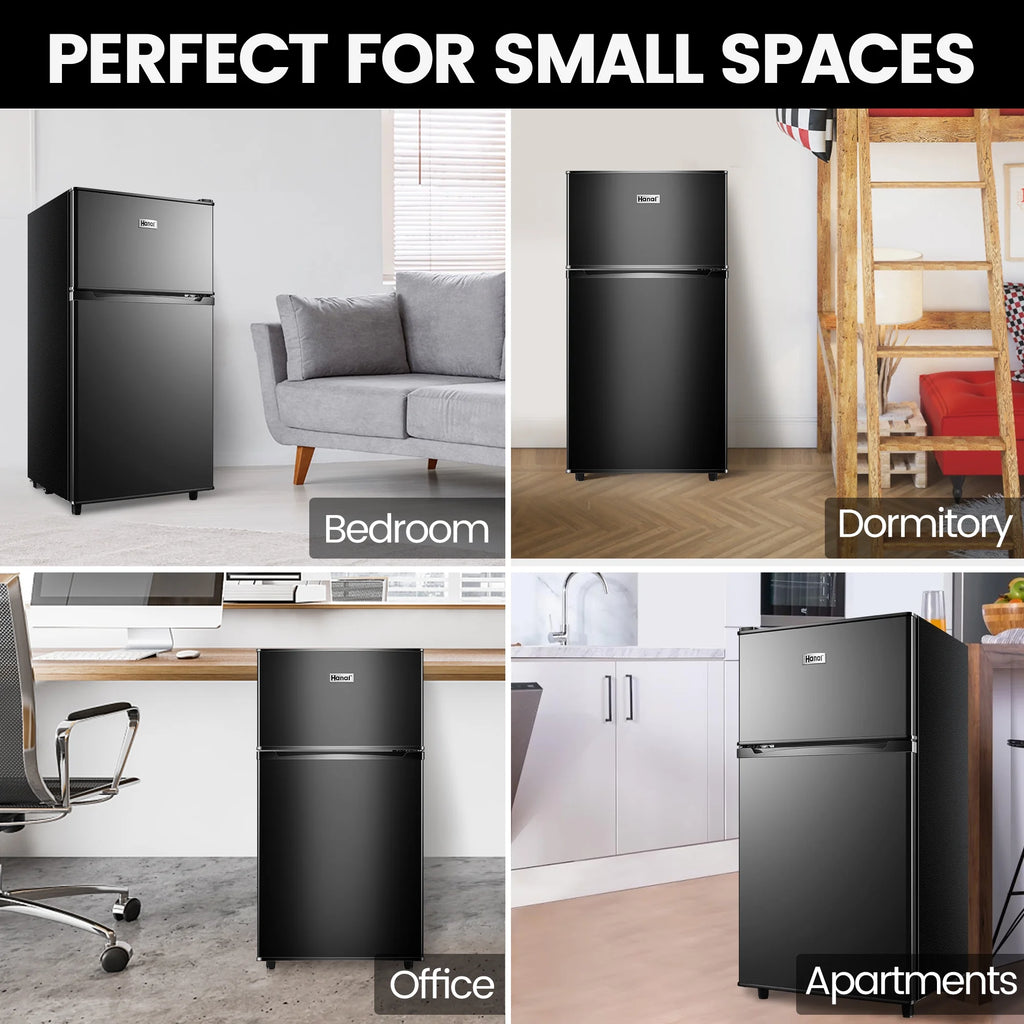 Two Door Mini Fridge with Freezer, 3.5 Cu ft, Black X79490