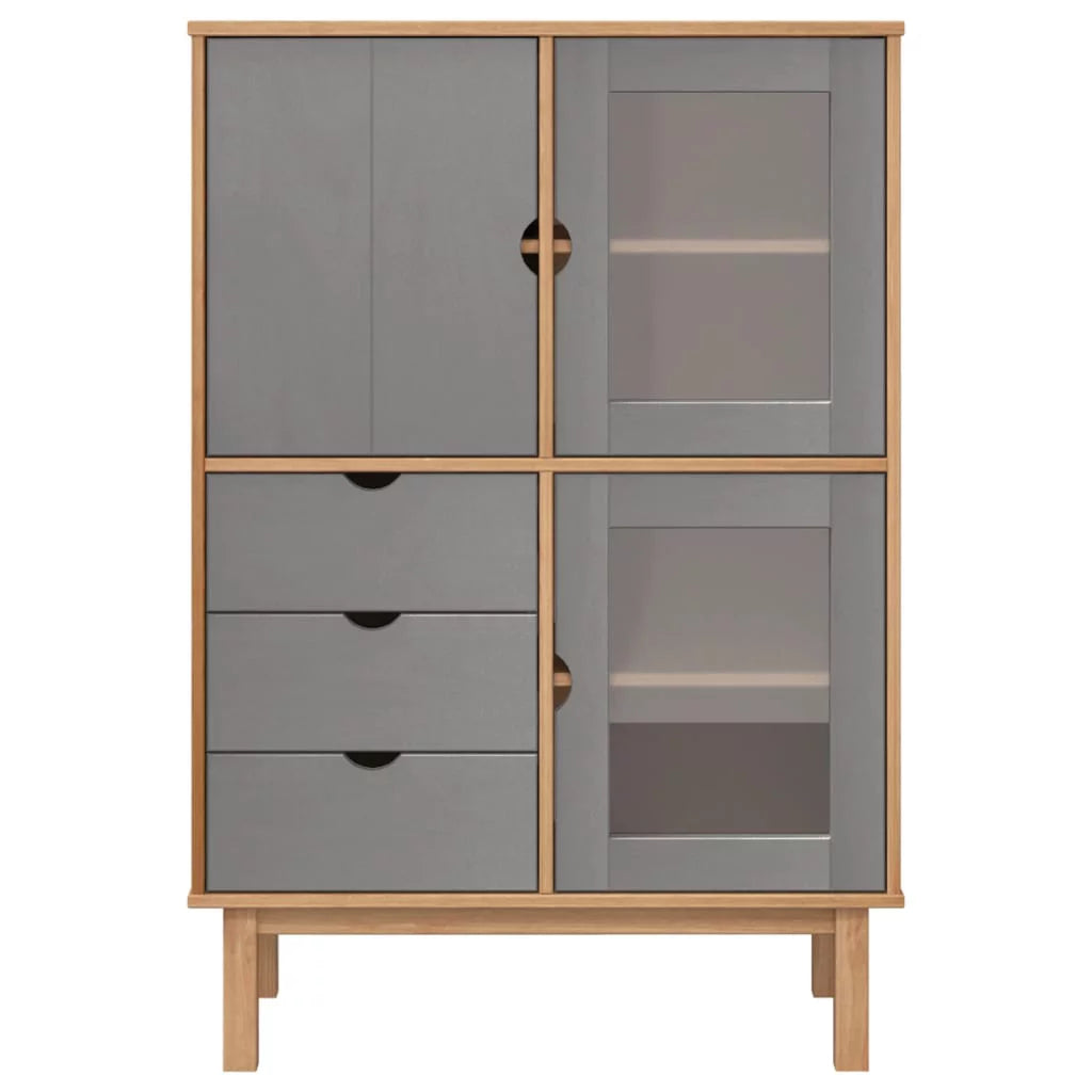 Brown and Gray Solid Wood Pine Highboard J3405