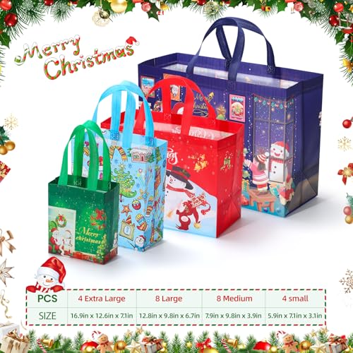 24 Pack Assorted Sizes Non-Woven Reusable Tote Bags with Handles A474746