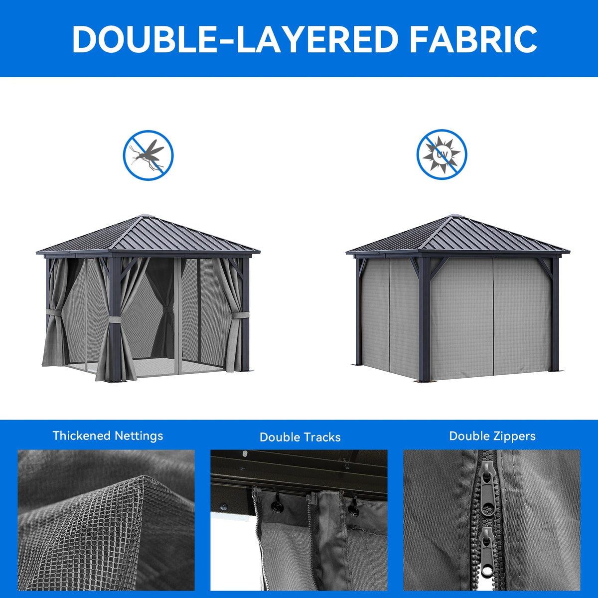 10x10ft Hardtop Gazebo with Nettings and Curtains Z7507