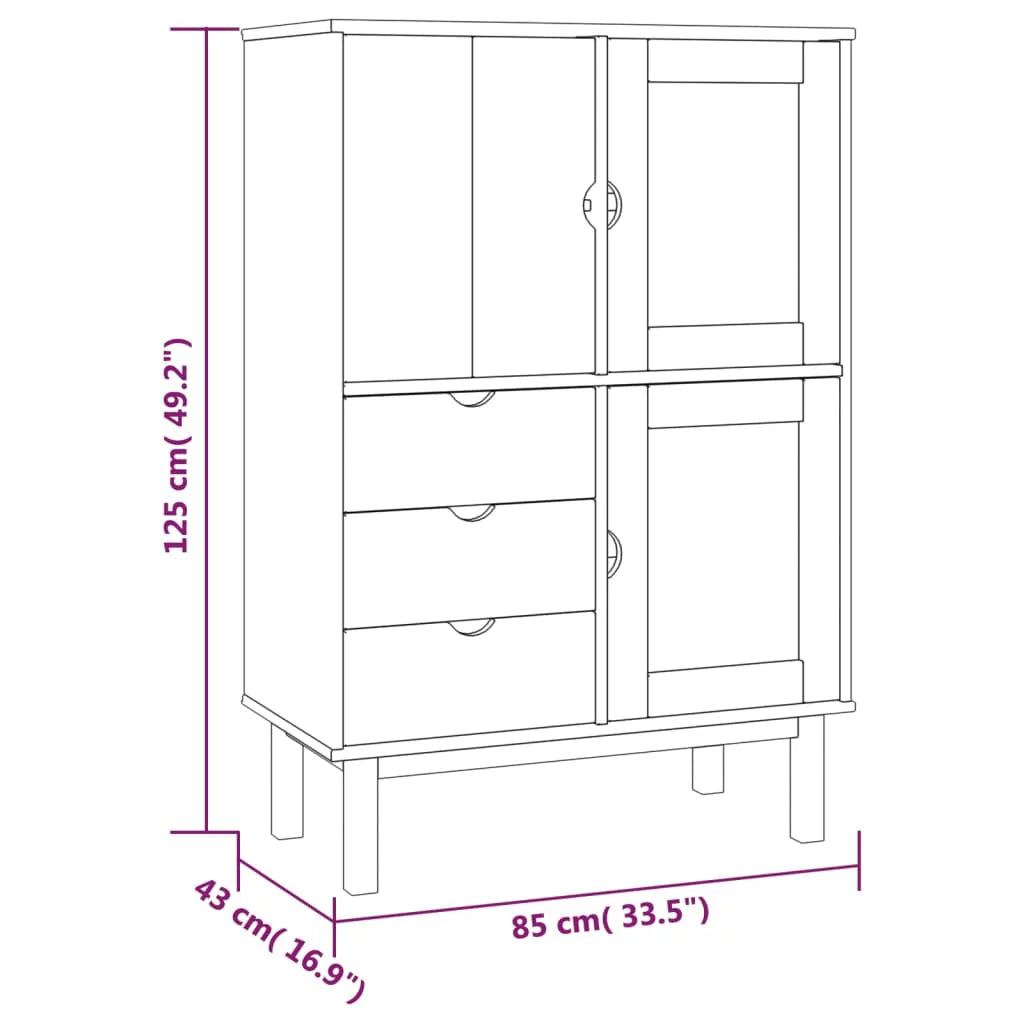Brown and Gray Solid Wood Pine Highboard J3405
