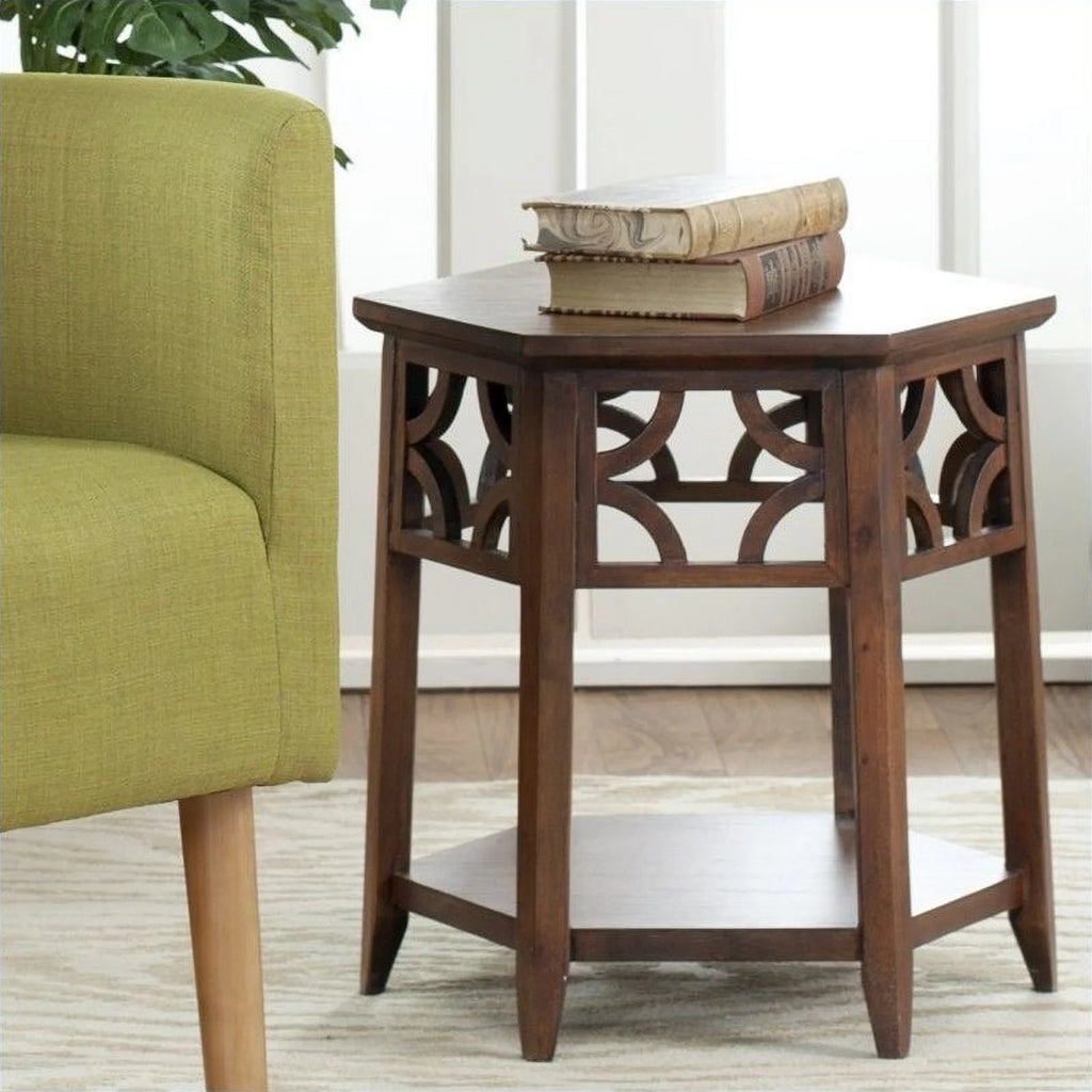 Wood Hexagon End Table Set of 2 T8126