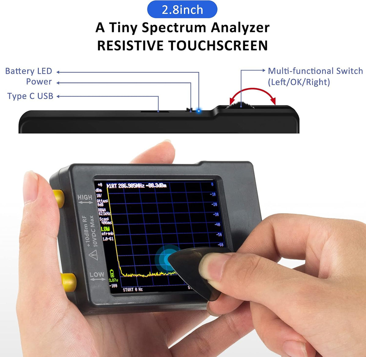 Portable Handheld Spectrum Analyzer with Antenna Cables & Attenuator 0.1MHZ-960MHz 2.8'' Touchscreen J578