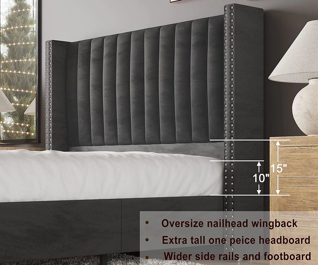 King Size Velvet Upholstered Bed Frame I679