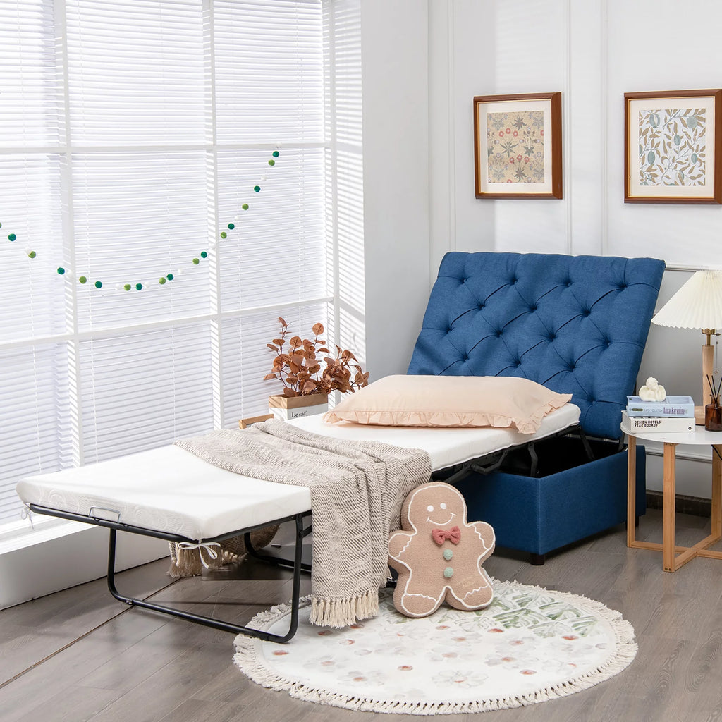 Folding Ottoman Sleeper Bed with Mattress Grey Z471