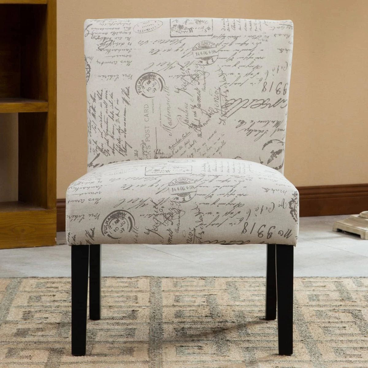 English Letter Print Fabric Armless Accent Chair U569