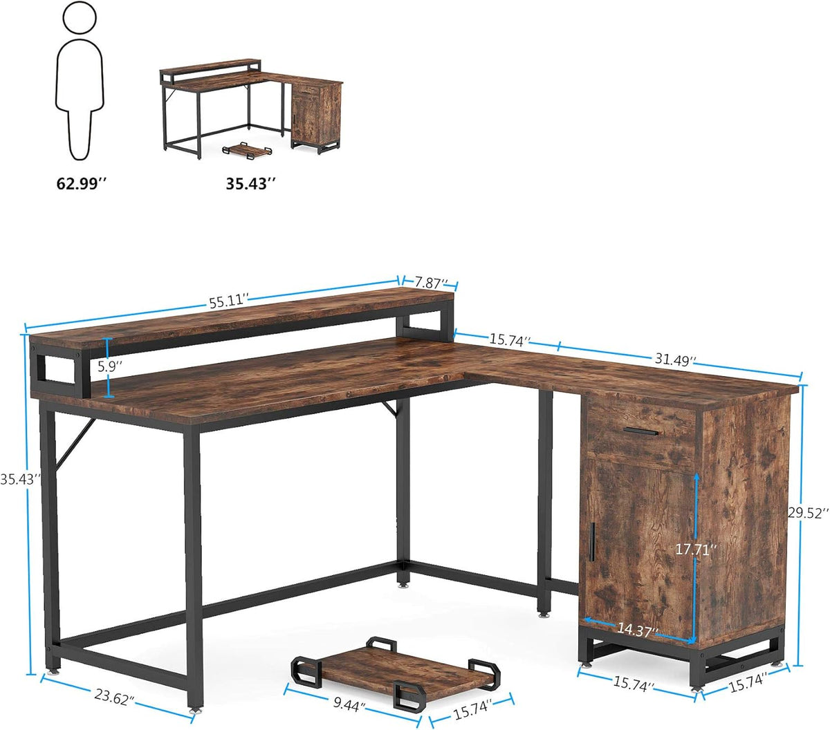 L Shaped Computer Desk with Drawer and Storage Cabinet F942