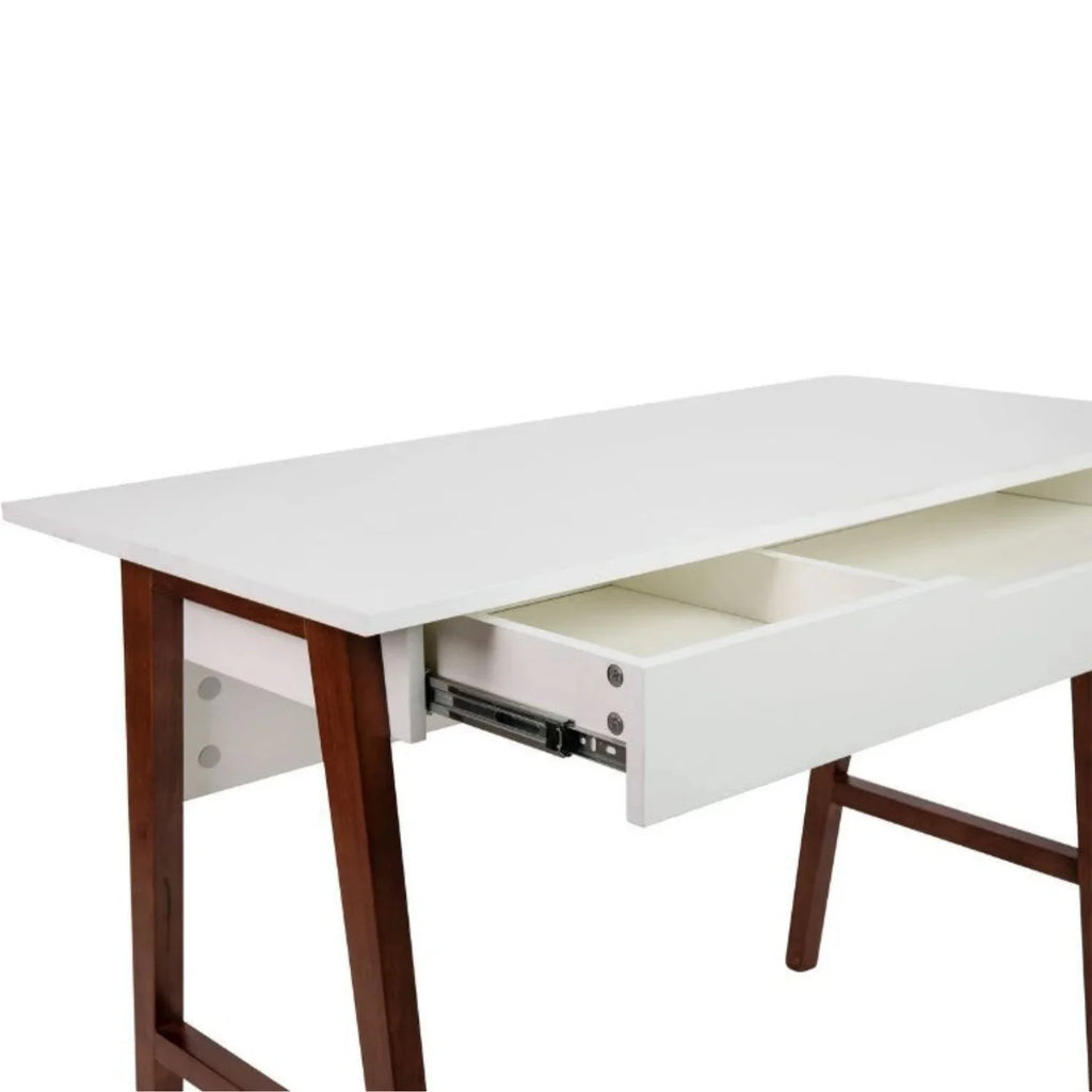 White and Walnut Computer Desk With Drawer L128754