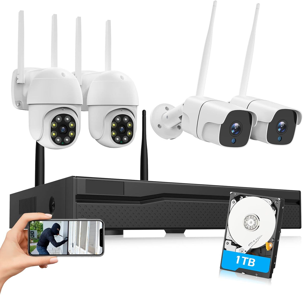 3MP Wireless Security Camera System with 1TB HDD V549