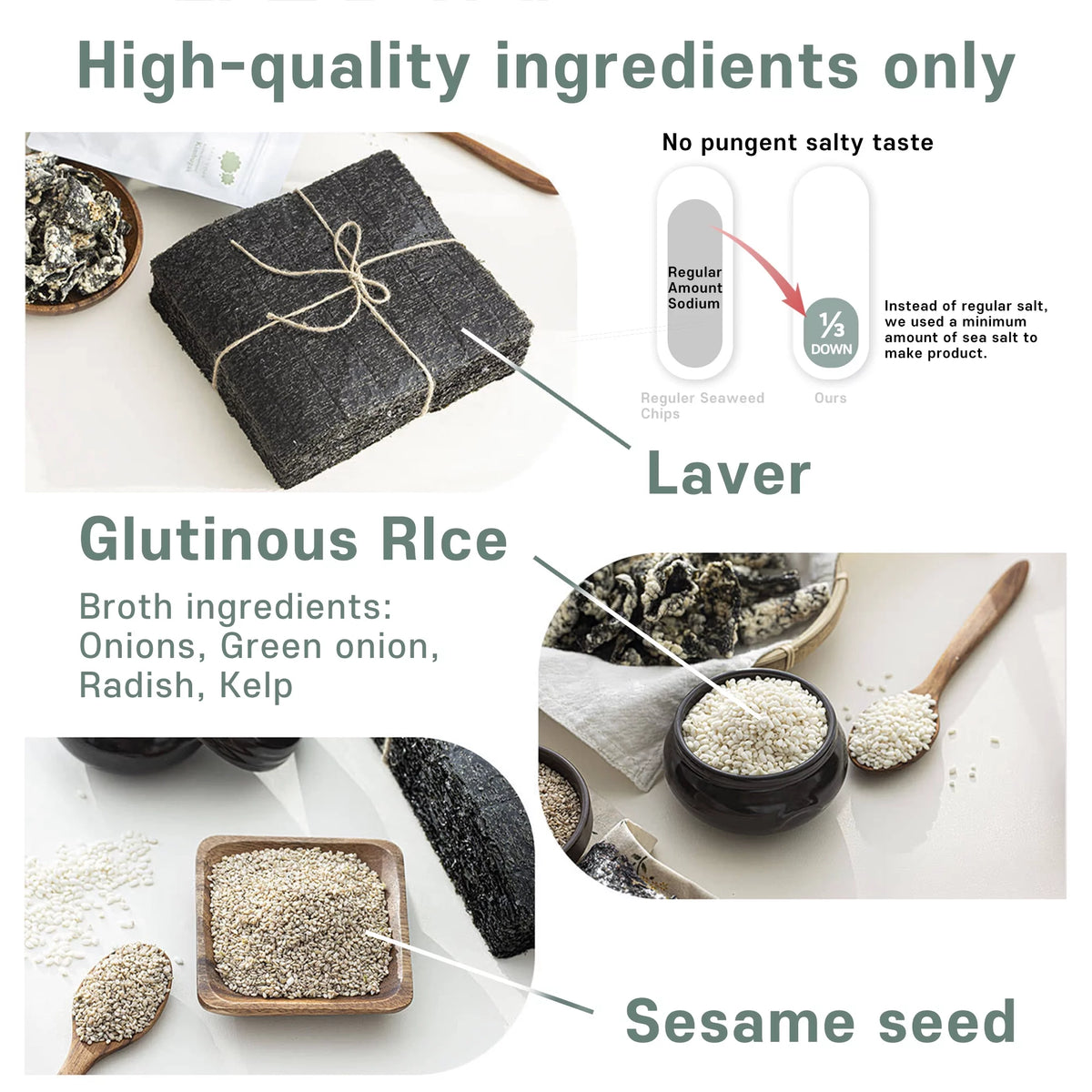 Handmade Korean Seaweed Snacks Chips with Sticky Rice, No Sugar, Vegan S9943