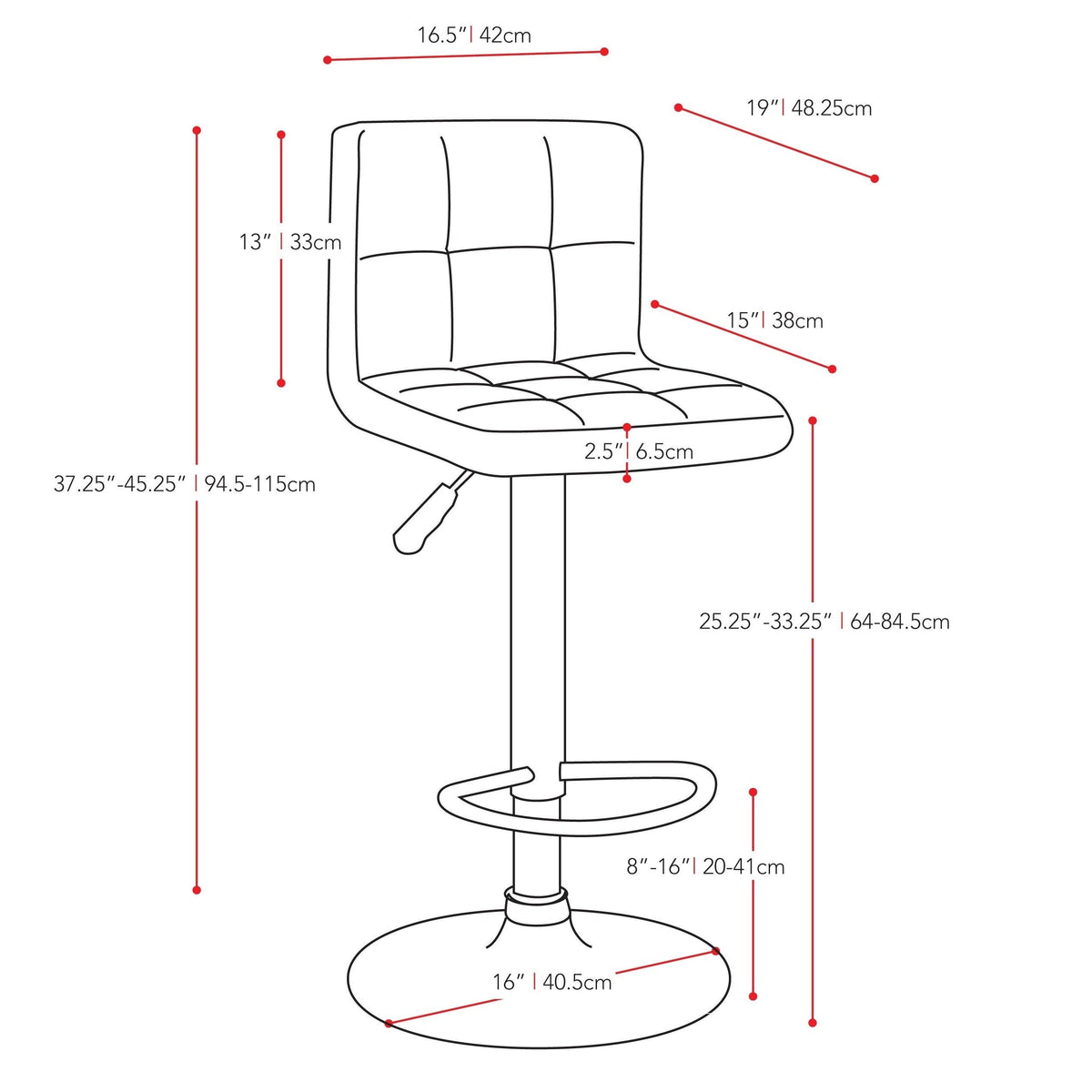 Adjustable Leatherette Bar Stool Set of 2 Red Q8061