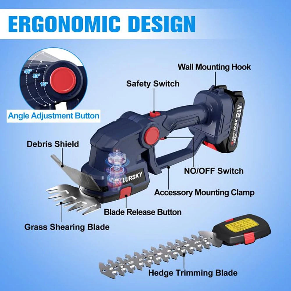 Cordless 2-in-1 Grass Shear and Shrub Trimmer with Charger and Batteries I4011