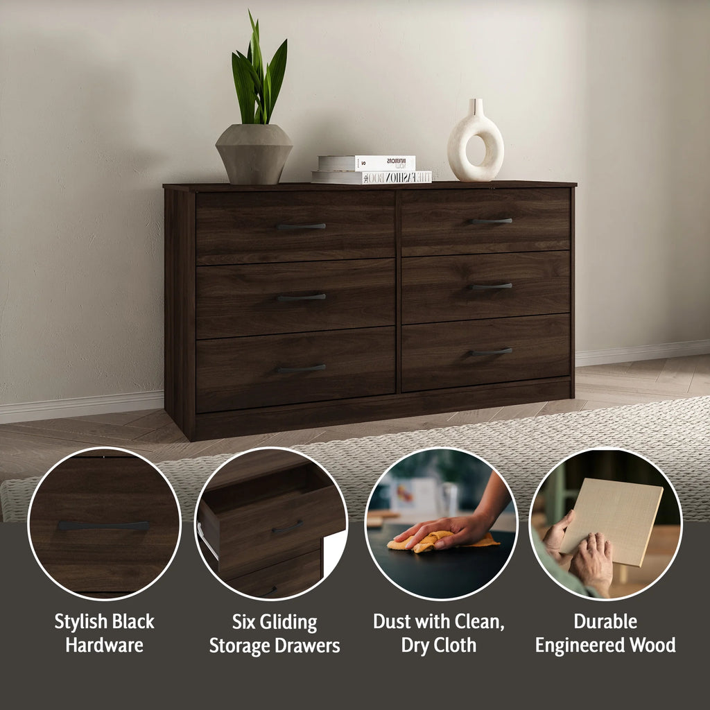 6 Drawer Dark Walnut Dresser R797325