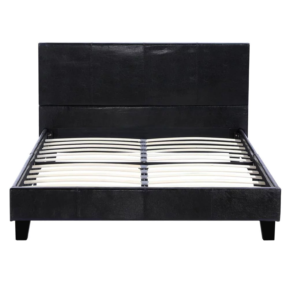 Black Faux Leather Upholstered Twin Size Platform Bed Frame with Headboard F365612