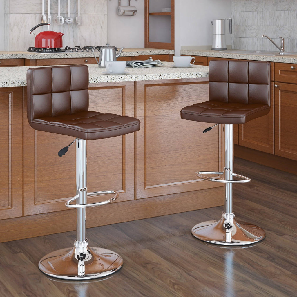 Adjustable Leatherette Bar Stool Set of 2 Red Q8061