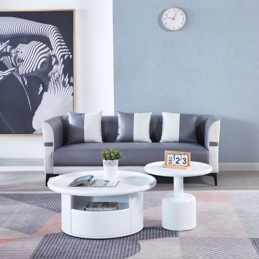 White MDF Round Coffee Table Set U3470