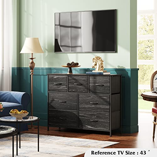7 Drawer Dresser TV Stand with Metal Frame and Wood Top L369