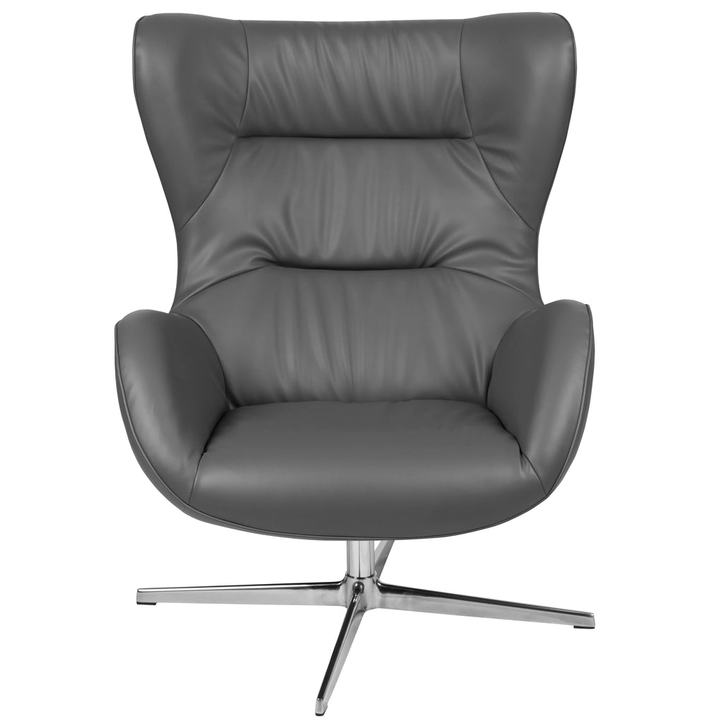 Gray LeatherSoft Swivel Wing Chair U1753