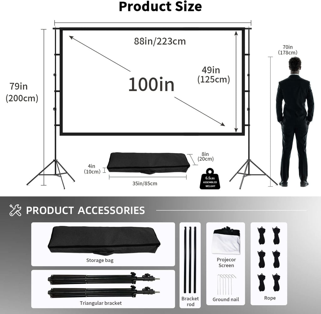 150 inch Portable 16:9 4K HD Projector Screen and Stand with Carry Bag V953