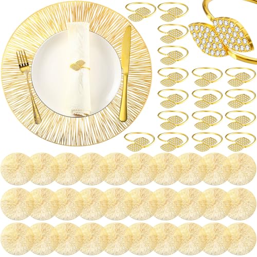 100 Set Gold 15 Inch Round Placemats and Napkin Rings L522