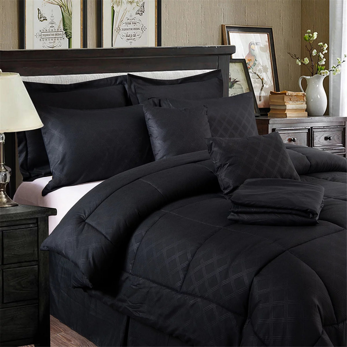 10 Piece Black King Bed in a Bag Comforter Set G7785