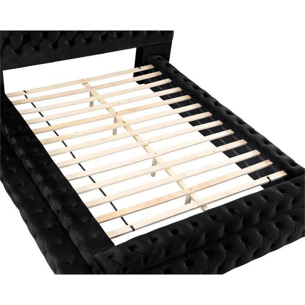 Glam Fabric Tufted Platform Queen Bed in Black D79825