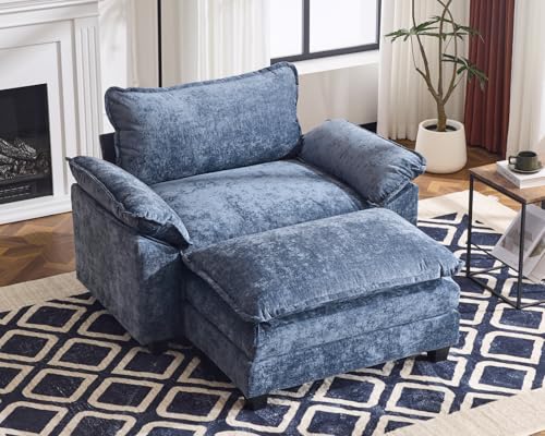 Beige Chenille 3-Seat Sectional Sofa with Ottoman I9201