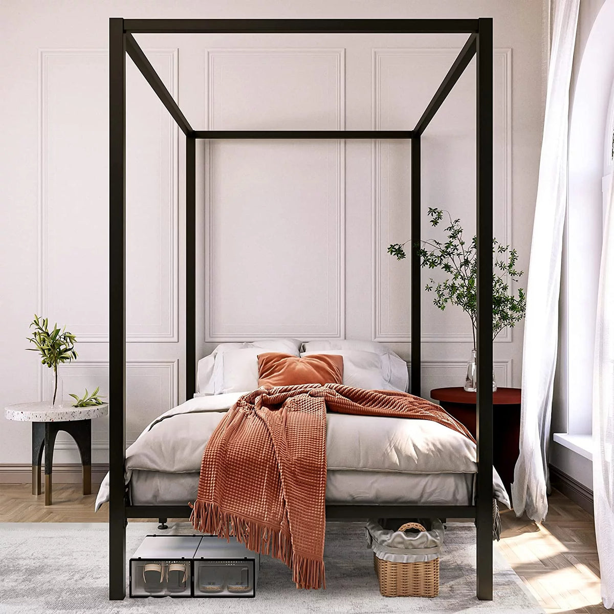 Queen Black Metal Canopy Bed Frame G869