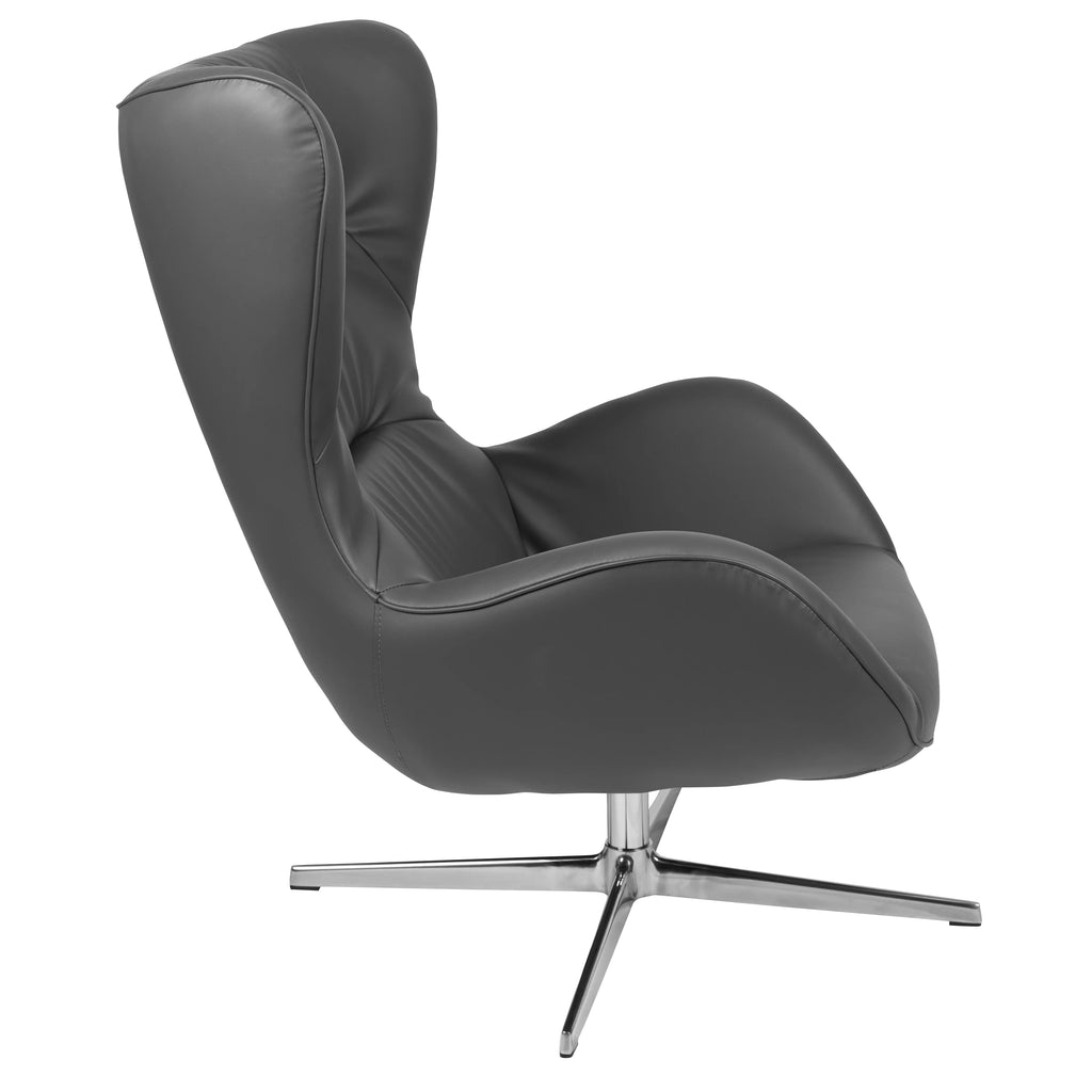 Gray LeatherSoft Swivel Wing Chair U1753