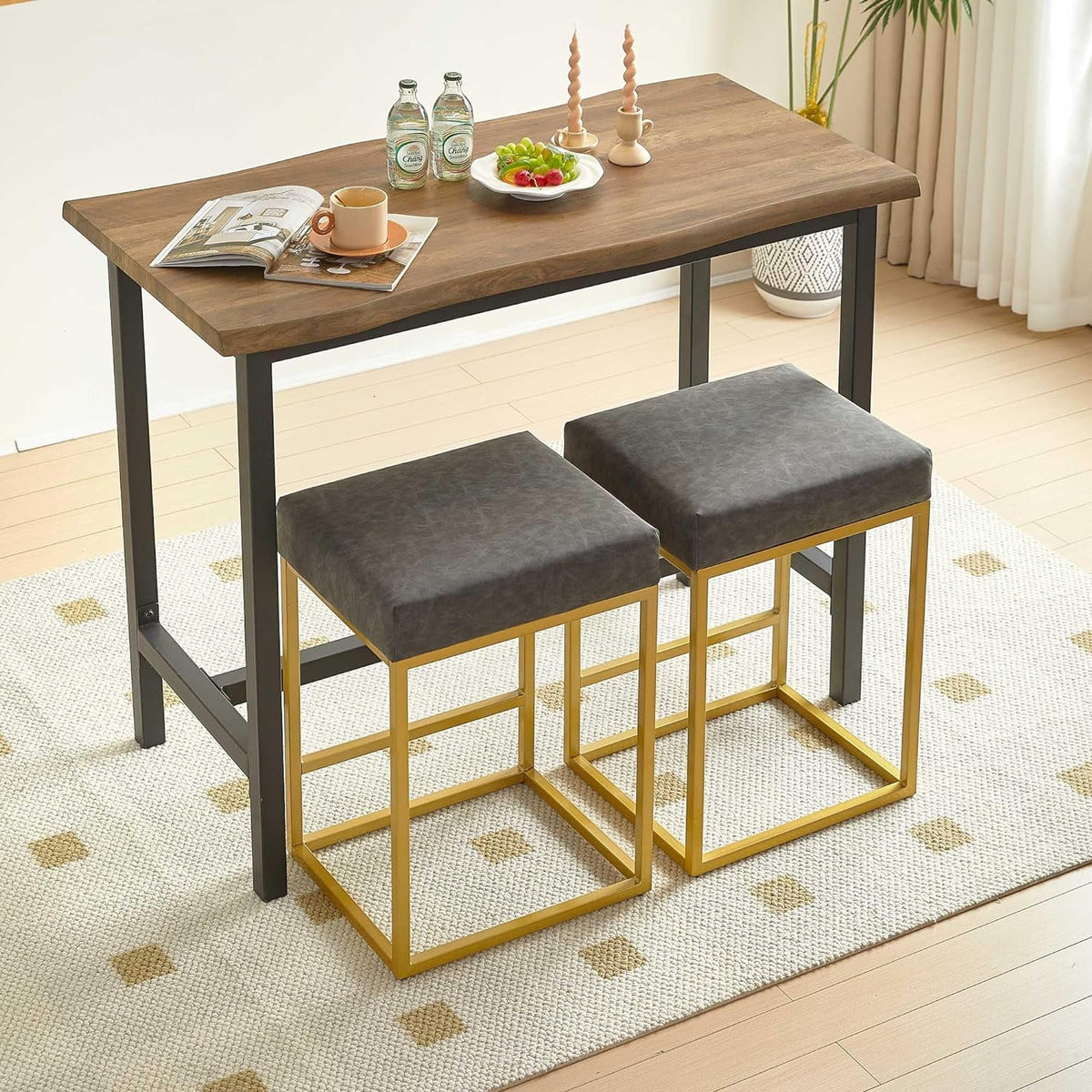 Grey PU Leather Bar Stools Set of 2 V30782