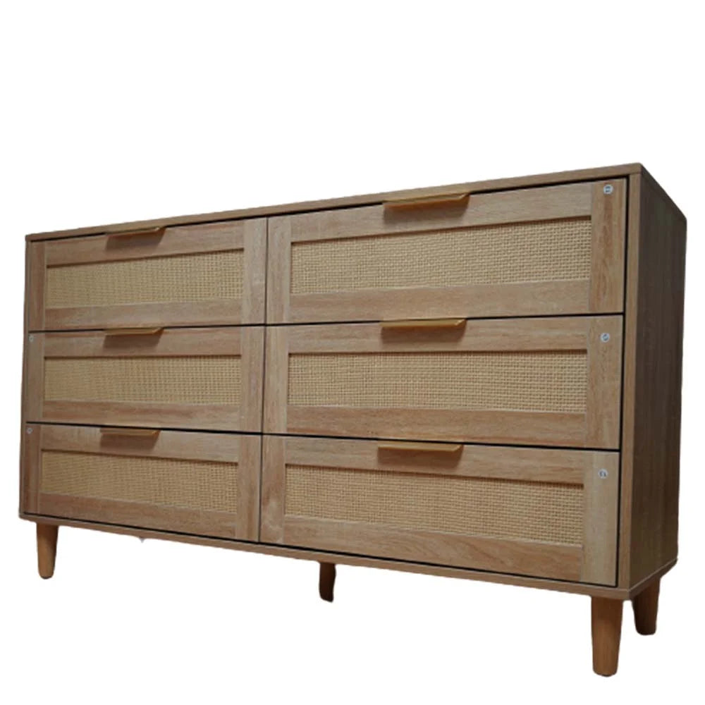 6 Drawer Natural Wood Dresser with Gold Handles G95013